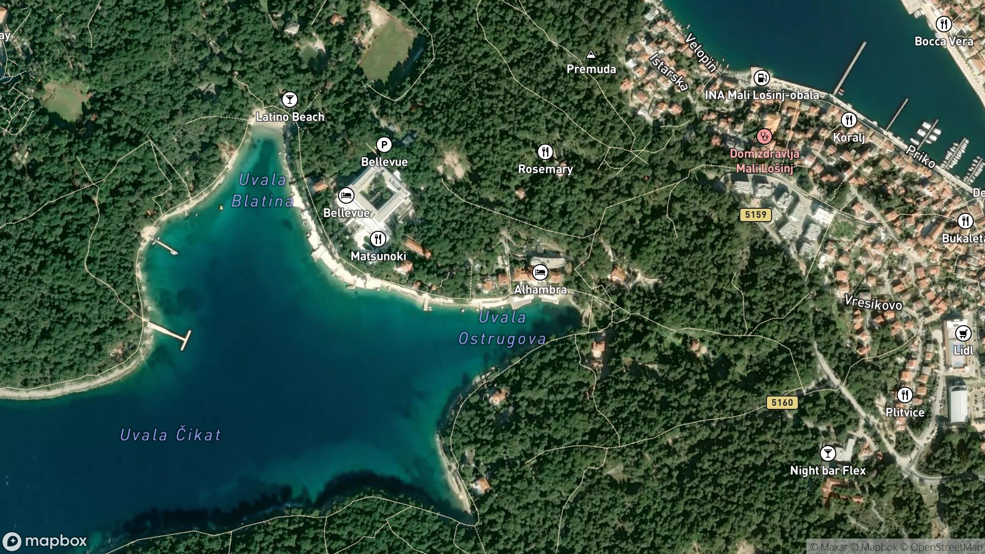 Satelitski prikaz lokacije Čikat Camping, Mali Lošinj
