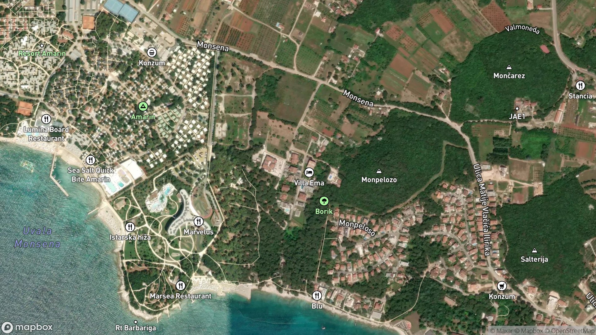 Satelitski prikaz lokacije Val Saline Camping, Rovinj